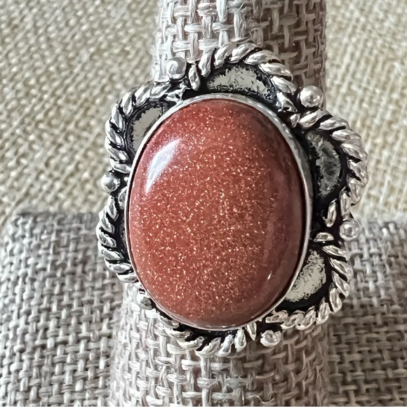 New Sandstone Goldstone Silver Overlay Ring Size 7.5 - 7.75 - Picture 1 of 7